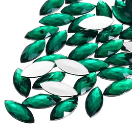 MECCANIXITY 50 Pcs Acrylic Horse Eye Gems, Dark Green Rhinestones 20x9mm Flat Back Gems Flat Back Crystal Rhinestones Bulk Gems for Crafting Rhinestones for Clothes Crafting Bedazzling Nails