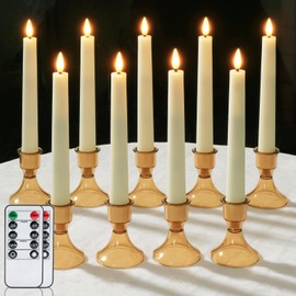 Raycare 9 Pcs Flameless Taper Candles, Battery Operated Candlesticks Require 2 AAA Batteries (NOT Included),6.7 Inches Taper Candlesticks with Holders, Flickering LED Window Candles with Remote Timer