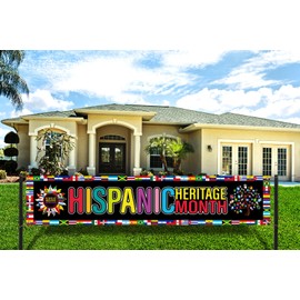 Nepnuser National Hispanic Heritage Month Decoration Fence Banner Latino 21 Spanish Speaking Countries Large Home Garden Outdoor Yard Hanging Sign-1.6 * 8.2ft