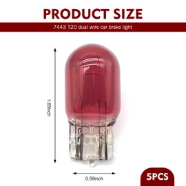Downhill 5 PCS 7443 Bulbs, 7443 Brake Light Bulb, T20 12V 21/5W Miniature Super Bright Brake Light Bulbs, Multifunctional Turn Signal/Reverse/Tail Light Bulb Replacement, for Most Cars (Red)
