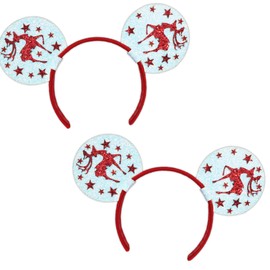Needzo Christmas Sequin Mouse Ear Headband, Reindeer Themed Holiday Accessory, Festive Family Vacation Hairband, One Size Fits Most (Pack of 2)
