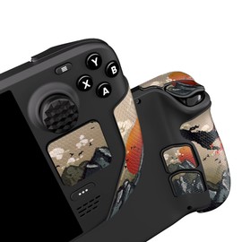 PlayVital Professional Textured Soft Rubber Pads Handle Grips for Steam Deck LCD & OLED, Trackpads Skin Grip Enhancement Back Button Protective Stickers Set with Thumb Grip Caps - View of Rising Sun