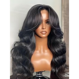 UNICE Real Scalp Glueless Wig Human Hair 13x4 Invisible HD Lace Front Wigs Loose Wave Face Framing Curtain Bangs Wig with Elastic Drawstring Pre Plucked Pre Cut Bleached Knots Wig for Women 18 Inch