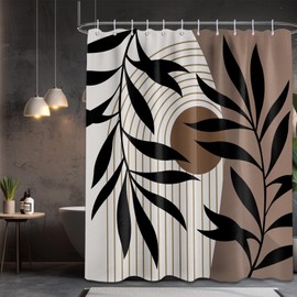 DLTAY Brown Shower Curtain Boho Mid Century Dark Brown Shower Curtains for Bathroom Decor, Black and Tan Waterproof Cloth Fabric with Hooks, 60" W x 72" L