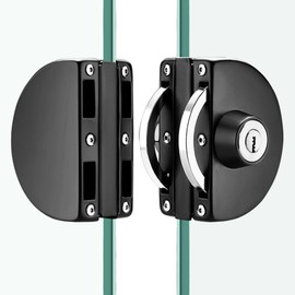 Sliding Double Glass Door Lock, Home, Office Single Door Lock, no Drill Glass Door Lock Anti-Theft Security Lock, Double Swing Hinged Frameless Push Sliding Gate Lock with 5 Keys，Model A101