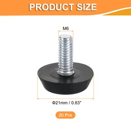 uxcell 20Pcs M6 Furniture Feet Levelers, Zinc-Plated Carbon Steel 21mm Adjustable Antislip Furniture Feet Threaded Screw-in, Furniture Glide Replacement for Table, Chair, Furniture Legs