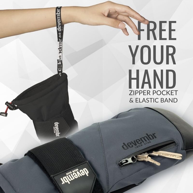 devembr Ski Mittens with Wrist Guards, Warm Snowboard Mittens, Waterproof,