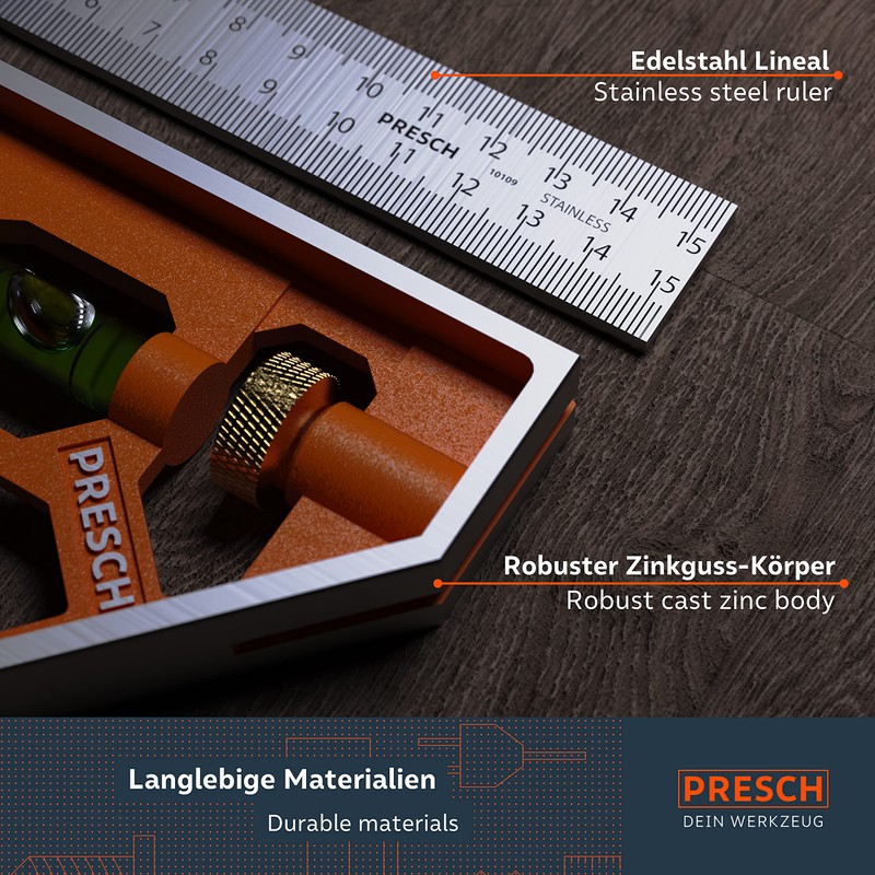 Presch Combination Square 150mm Metric – Accurate Universal Adjustable Carpenter