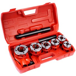 HAPPYGRILL Pipe Threader Ratchet Kit Set with 6 Dies and Portable Case, Manual Plumber Pipe Threading Kit with Ratchet Handle