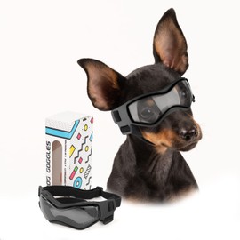 PETLESO Small Breed Dog Goggles, Sunglasses with UV Protection for Outdoor Riding & Driving, Black