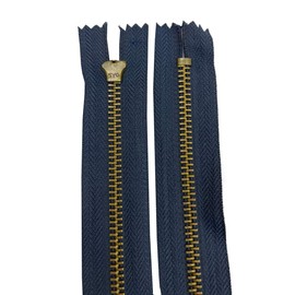 AMORNPHAN 6 pcs 6 Inch Metal Zippers Closed End #5 Navy Blue Tape Antique Brass Teeth Spring Lock Slider Heavy Duty for Jeans Denim Pockets Clothes Crafts Sewing (6")