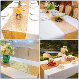 Cameway Table Runner 12 x 108 inch Glitter Gold Table Runner Rectangle for Graduation Party Supplies Decorations Wedding Birthday & Baby Shower (Gold, 1)