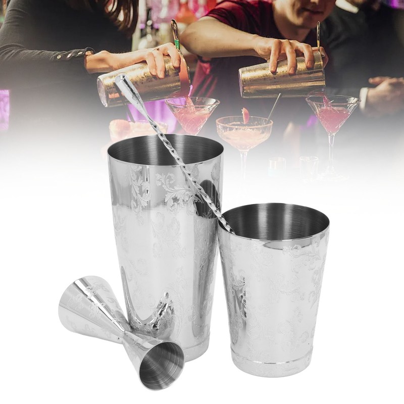 Boston Cocktail Shaker Set Multifunctional 304 Stainless Steel Vintage Print