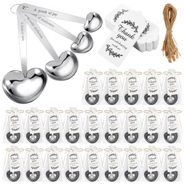 Umigy 100 Set Heart Shaped Measuring Spoon Tea Spoons Wedding Baby Shower Favors for Guests Set Heart Shape Drawstring Organza Bag Gift Tag Rope for Wedding Bridal Shower Souvenir (Silver)