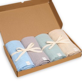 Livella Muslin Cloths Baby 65 x 65 cm Made of Organic Cotton - Burp Cloths Baby Pack of 4 - Muslin Cloth Baby Absorbent and Breathable Ideal for Cleaning and Drying