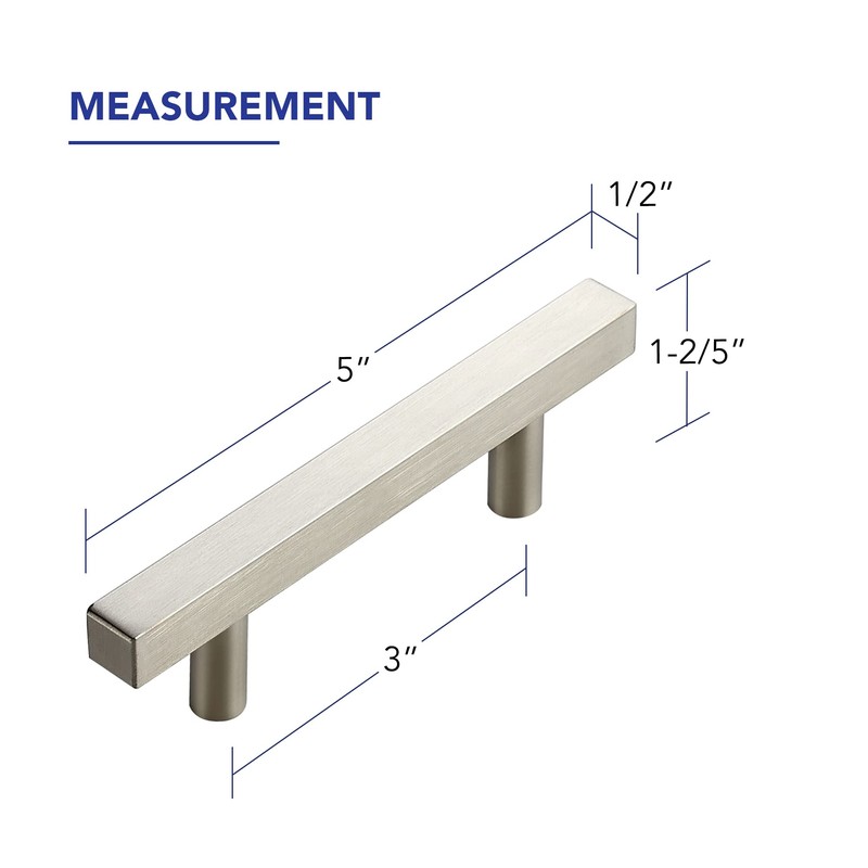 10 Pack 5 Inch Brushed Nickel Cabinet Handles, Square Kitchen
