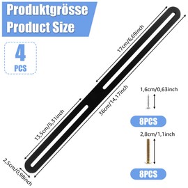 Oungy 4 pieces 360 x 25 mm mounting set for fence letterbox, flat connector, black flat connector, slotted hole with screws, adjustable stainless steel flat connector, fence mounting, letterbox attachment