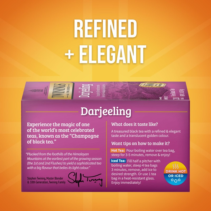 Twinings Darjeeling Black Tea Individually Wrapped Bags, 20 Count (Pack