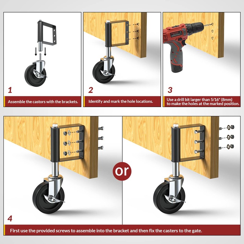 HOLKIE Heavy Duty Gate Caster, Spring Loaded Gate Wheel, Swivel