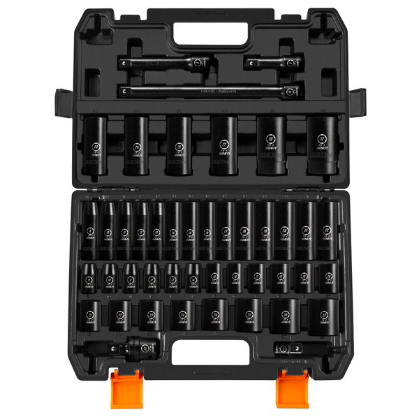 BOEN 1/2" Drive Impact Socket Set, 45 Piece Deep &
