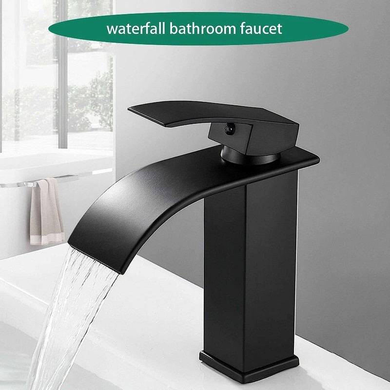 Faucet Waterfall Bathroom Faucets 1 Hole, Matte Black & Shiny