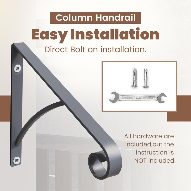 Kojem Wall Mount Handrails for Outdoor Steps, Metal Wrought Iron