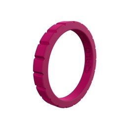 QALO Women's Rubber Silicone Ring, Step Stackable, Wedding Ring for Women, Breathable, Durable Engagement Silicone Band, 3mm Wide 2mm Thick, Pink Topaz, Size 8
