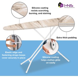 HOLDN’ STORAGE Ironing Board Cover and Pad - Iron Board Cover with Padding 15" x 54" - Iron Board Cover Large Fits All Standard Sizes - Heat Reflective Iron Pad for Table Top. Beige Marble.