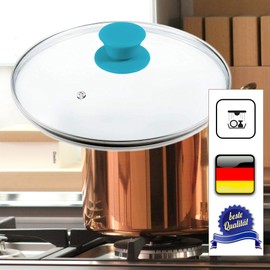 Pack of 2 Kerafactum Glass Pot Lid with Stainless Steel Handle, Stainless Steel Ring and Ventilation Opening Size: 30 cm