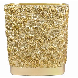 Hymmah Bathroom Trash Can 1.8 Gallon(7 Liter) Small Kitchen Garbage Can,Decor Wastebasket for Bedroom Office,Resin Hand-Carved Rose Flower Gold