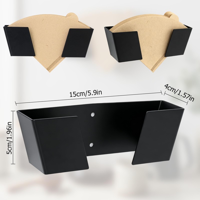 TAIANJI Wall-Mounted Coffee Filter Holder, Iron Cone Paper Rack, Black
