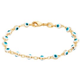 18K Gold Plated Multicolored Evil Eye Bracelet for Women - Made in Brazil (White)
