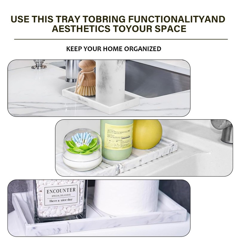 XINSUO Bathroom Tray, Decorative Tray, Dressing Table Tray (White Marble,