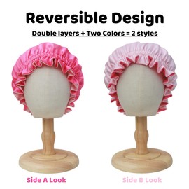 AKISS Reversible Satin Silk Sleep Hair Bonnet for Little Toddler Kids Girl Boy (Fuchsia/Pink, 1~3Y)