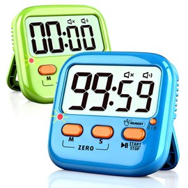 Azosowo 2 Pack Digital Timer for Kids, Magnetic Kitchen Timers for Cooking, Egg, Teachers, Classroom, Study, Exercise, Oven Baking - AAA Battery Included