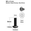 200 Pcs M3 x 8mm Black Round Head Hexagon Allen
