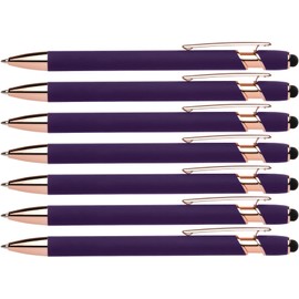 Rose Gold Rubberized Soft Touch | Rose Gold Colors | Ballpoint Pen with Stylus Tip a stylish, premium metal pen, black ink, medium point (Purple, 7 Pack)