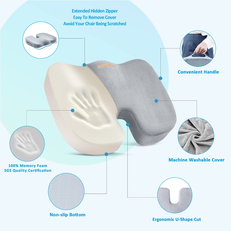 SAIREIDER Lumbar Support Pillow and Office Chair Cushion, Memory Foam