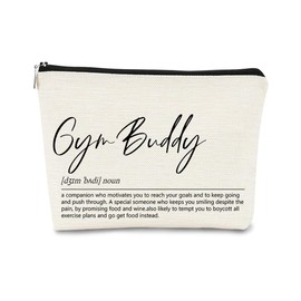 Gym Buddy Definition Small Makeup Bag, Beige Best Gifts for Women Cosmetic Bag, Minimalist Inspirational Makeup Bag Organizer Best Birthday Gifts for Famale Friends Sisters Colleagues Classmates
