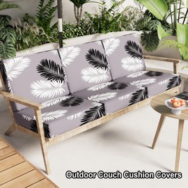 hyha Printing Outdoor Couch Cushion Covers, Floral Couch Sofa Covers Washable for Patio Outdoor Furniture, Replacement Sofa Seat Slipcover, Non Slip Sofa Slipcovers (3 Packs, Grey Feathers)