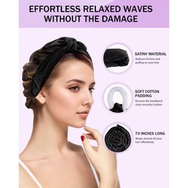 Heatless Curling Rod Headband, Overnight Hair Curls Roller Wrap for Women Girls with Long Hair - Black