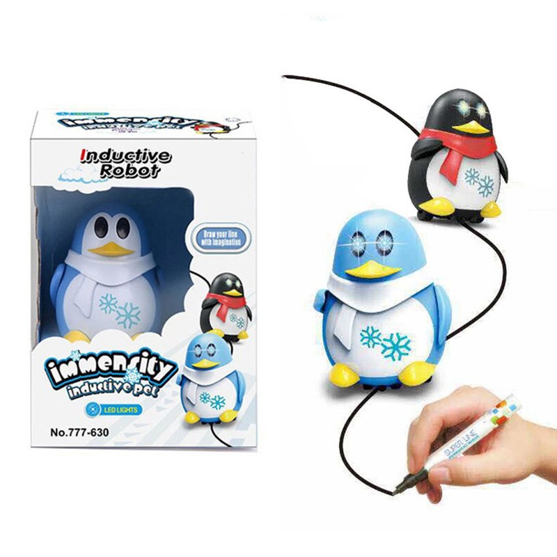 Penguin Inductive Toy Follow Drawn Line Toy Cute Penguin Model