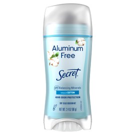 Secret Secret Aluminum Free Deodorant for Women, 48hr Odor Protection, Free of Parabens Dyes Talc & Baking Soda, PH Balancing Minerals, Dry Solid, Cotton Scent, 2.4 oz