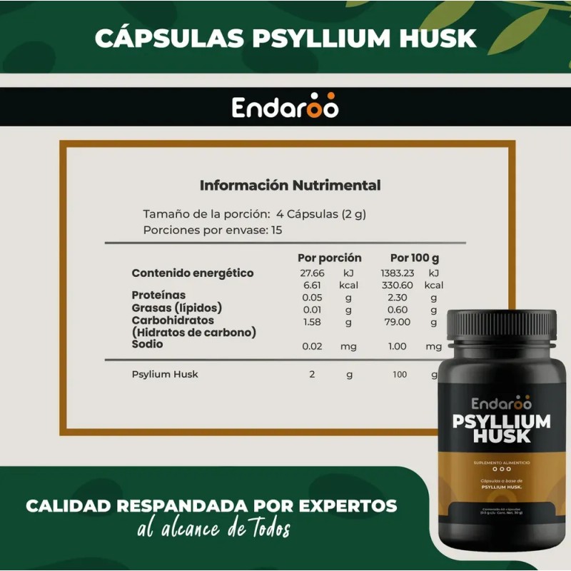 Fibra De Psyllium Husk 100% Puro 60 Cápsulas