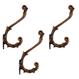 AYZCORP Set of 3 Cast Iron Antique Design Coat Hooks Wall Art Decor-Antique Design Hangers and Key Holder-Clothes Rack and Backpack Hanger-Coat Hooks Home Decor for Storage-Rooms (Copper Finish)