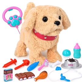 Fegalop Peluche Electrónico, Juguete de Perros Que Camina, Ladra, Mueve la Cola, Marrón, Cachorro Caminando y ladrando,Repite lo Que Dices, Regalos para Niños