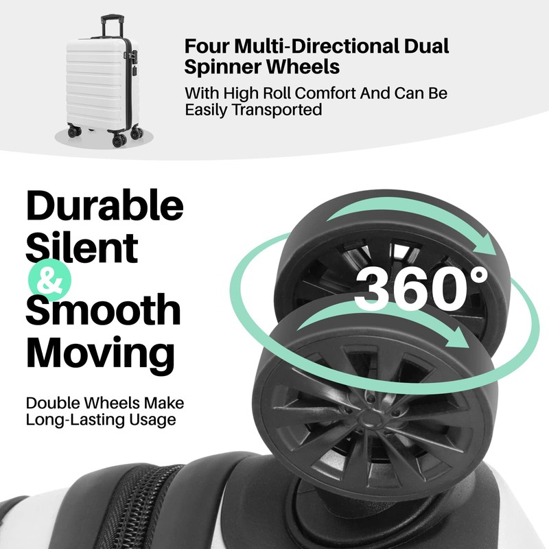 AnyZip Suitcase Hardside PC ABS Lightweight USB Luggage with Wheels