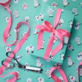 The Gift Wrap Company 58-191633 Yeti On Ice Holiday Flat Gift Wrapping Paper Sheet Set, 30" x 23", Teal Multicolor, 3 Pieces