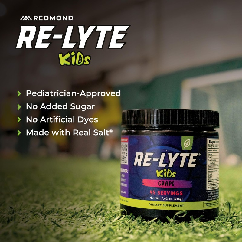 REDMOND Re-Lyte Kids Hydration Electrolyte Mix Powder, Grape 7.62 oz