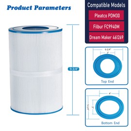 Mamokin Oval Spa Filter PDM30 Replaces Dream Maker Hot Tubs 461269, Filbur FC9940M and Odyssey, Big EZ, EZL, Crossover 730L, 730S Hot Tub Filter - 2 Pack